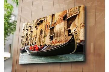 Canvastavla 70x100 cm - Romantisk scen med gondoler som glider fram i en venetiansk kanal - Svart / Röd / Beige - Inredning - Tavlor & posters - Canvastavla