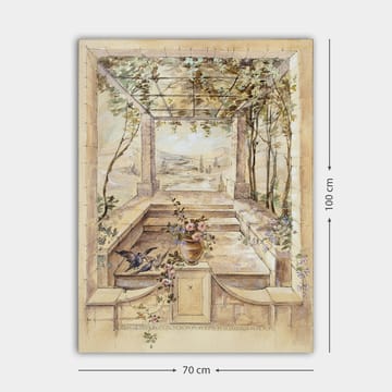 Canvastavla 70x100 cm - Romantisk trädgård med en vacker utsikt och blommor i en vas - Beige / Grön / Rosa - Inredning - Tavlor & posters - Canvastavla