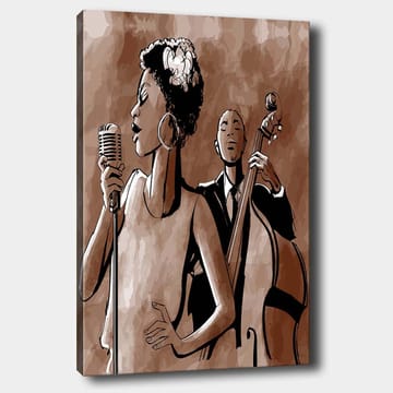 Canvastavla 70x100 cm - Sångerska framför en mikrofon med en basist i bakgrunden - Mörkbrun / Beige / Svart - Inredning - Tavlor & posters - Canvastavla