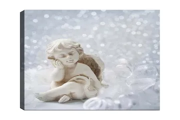 Canvastavla 70x100 cm - Söt ängel i keramik som sitter med en eftertänksam min - Vit / Beige - Inredning - Tavlor & posters - Canvastavla