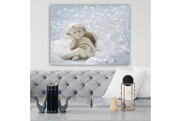 Canvastavla 70x100 cm - Söt ängel i keramik som sitter med en eftertänksam min - Vit / Beige - Inredning - Tavlor & posters - Canvastavla