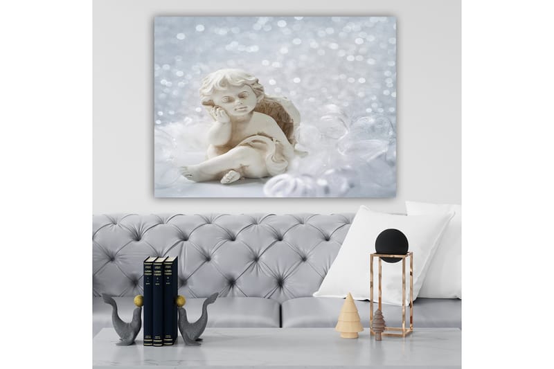 Canvastavla 70x100 cm - Söt ängel i keramik som sitter med en eftertänksam min - Vit / Beige - Inredning - Tavlor & posters - Canvastavla