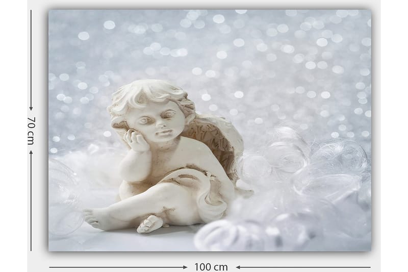 Canvastavla 70x100 cm - Söt ängel i keramik som sitter med en eftertänksam min - Vit / Beige - Inredning - Tavlor & posters - Canvastavla