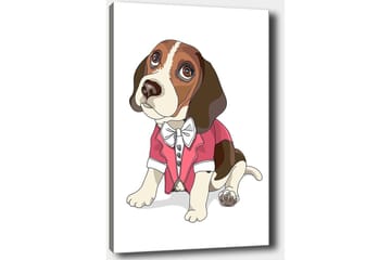 Canvastavla 70x100 cm - Söt beagle i en röd kavaj med fluga - Röd / Brun / Vit - Inredning - Tavlor & posters - Canvastavla