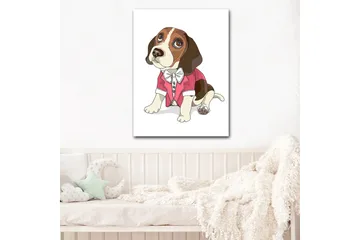 Canvastavla 70x100 cm - Söt beagle i en röd kavaj med fluga - Röd / Brun / Vit - Inredning - Tavlor & posters - Canvastavla