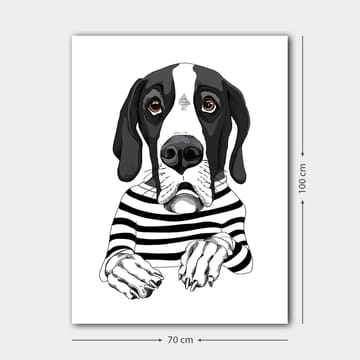 Canvastavla 70x100 cm - Söt hund i randig tröja som ser nyfiken ut - Svart / Vit / Brun - Inredning - Tavlor & posters - Canvastavla
