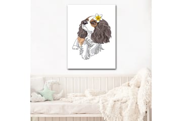 Canvastavla 70x100 cm - Söt hund med lockigt hår och en blomma i örat - Brun / Vit / Svart - Inredning - Tavlor & posters - Canvastavla
