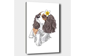 Canvastavla 70x100 cm - Söt hund med lockigt hår och en blomma i örat - Brun / Vit / Svart - Inredning - Tavlor & posters - Canvastavla