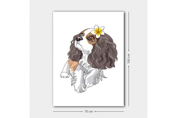 Canvastavla 70x100 cm - Söt hund med lockigt hår och en blomma i örat - Brun / Vit / Svart - Inredning - Tavlor & posters - Canvastavla