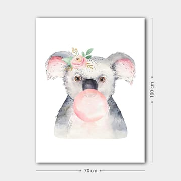 Canvastavla 70x100 cm - Söt koala som blåser bubbelgum med en blomma i örat - Grå / Rosa / Grön - Inredning - Tavlor & posters - Canvastavla