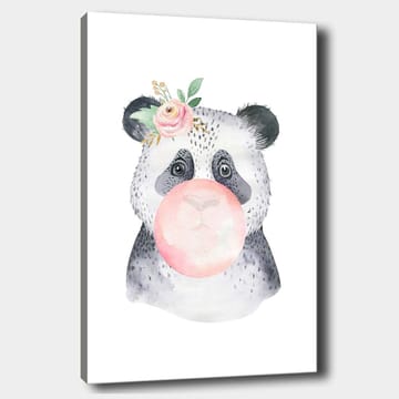 Canvastavla 70x100 cm - Söt panda som blåser bubbelgum med en blomma i örat - Grå / Rosa / Grön - Inredning - Tavlor & posters - Canvastavla