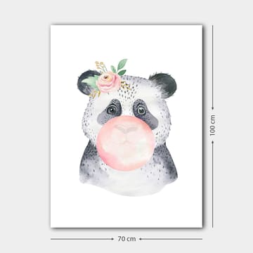 Canvastavla 70x100 cm - Söt panda som blåser bubbelgum med en blomma i örat - Grå / Rosa / Grön - Inredning - Tavlor & posters - Canvastavla