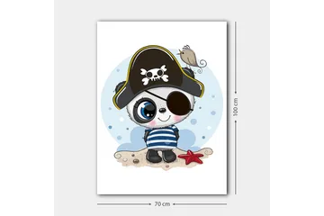 Canvastavla 70x100 cm - Söt panda klädd som pirat med ögonlapp och pirathatt - Blå / Svart / Vit - Inredning - Tavlor & posters - Canvastavla