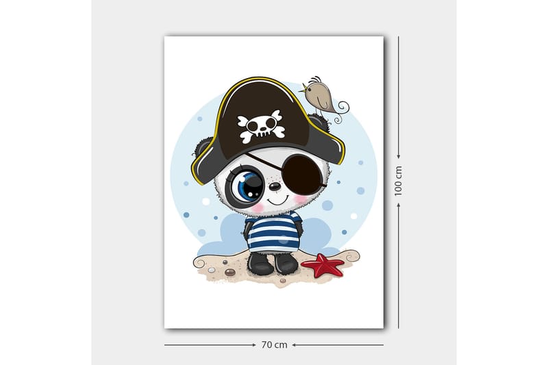 Canvastavla 70x100 cm - Söt panda klädd som pirat med ögonlapp och pirathatt - Blå / Svart / Vit - Inredning - Tavlor & posters - Canvastavla