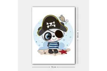 Canvastavla 70x100 cm - Söt panda klädd som pirat med ögonlapp och pirathatt - Blå / Svart / Vit - Inredning - Tavlor & posters - Canvastavla