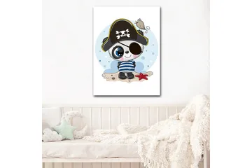 Canvastavla 70x100 cm - Söt panda klädd som pirat med ögonlapp och pirathatt - Blå / Svart / Vit - Inredning - Tavlor & posters - Canvastavla