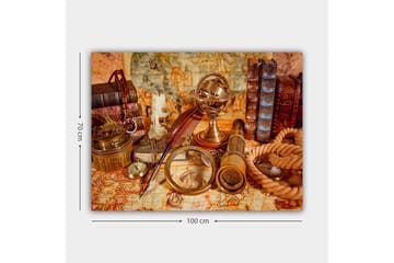 Canvastavla 70x100 cm - Samling av antika navigationsverktyg och böcker som skapar en nostalgisk känsla av upptäcktsresande - Guld / Brun / Beige - Inredning - Tavlor & posters - Canvastavla