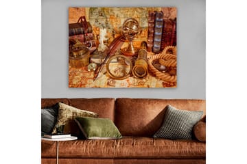 Canvastavla 70x100 cm - Samling av antika navigationsverktyg och böcker som skapar en nostalgisk känsla av upptäcktsresande - Guld / Brun / Beige - Inredning - Tavlor & posters - Canvastavla