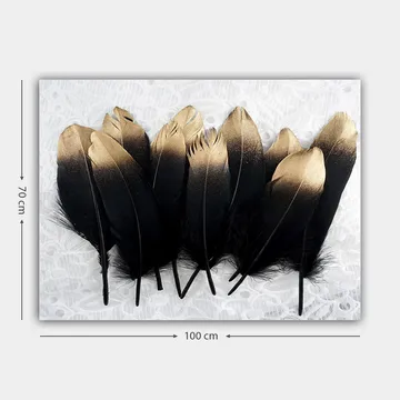 Canvastavla 70x100 cm - Samling av eleganta fjädrar i svart och guld - Svart / Guld - Inredning - Tavlor & posters - Canvastavla