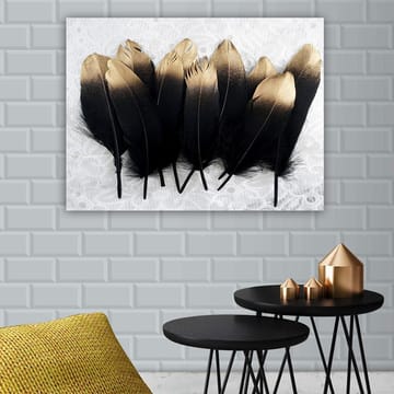 Canvastavla 70x100 cm - Samling av eleganta fjädrar i svart och guld - Svart / Guld - Inredning - Tavlor & posters - Canvastavla