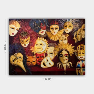 Canvastavla 70x100 cm - Samling av färgglada masker med olika uttryck och detaljer - Guld / Röd / Svart - Inredning - Tavlor & posters - Canvastavla