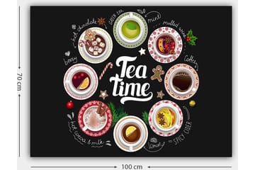 Canvastavla 70x100 cm - Samling av olika te- och kaffedrycker presenterade i skålar med dekorationer - Röd / Vit / Grön - Inredning - Tavlor & posters - Canvastavla