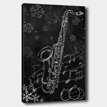 Canvastavla 70x100 cm - Saxofon omgiven av snöflingor och musiknoter i en vinterlig atmosfär - Vit / Svart / Grå - Inredning - Tavlor & posters - Canvastavla