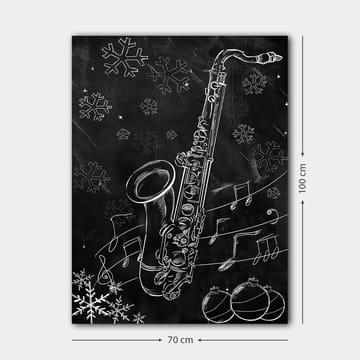 Canvastavla 70x100 cm - Saxofon omgiven av snöflingor och musiknoter i en vinterlig atmosfär - Vit / Svart / Grå - Inredning - Tavlor & posters - Canvastavla
