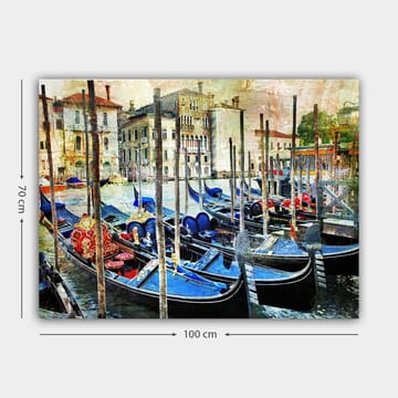 Canvastavla 70x100 cm - Scen med gondoler i en venetiansk kanal, omgiven av historiska byggnader - Blå / Röd / Svart - Inredning - Tavlor & posters - Canvastavla