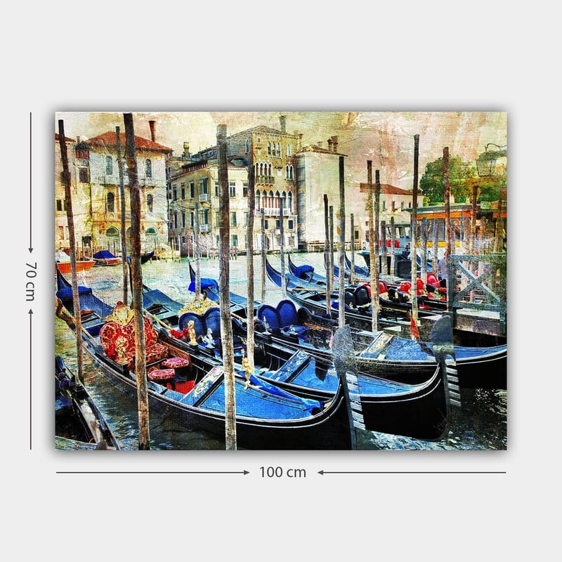 Canvastavla 70x100 cm - Scen med gondoler i en venetiansk kanal, omgiven av historiska byggnader - Blå / Röd / Svart - Inredning - Tavlor & posters - Canvastavla