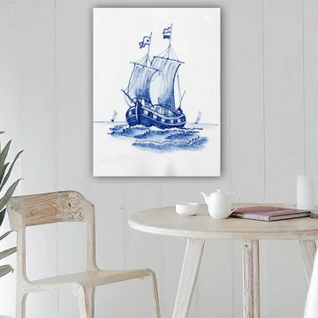 Canvastavla 70x100 cm - Segelbåt med vita segel som navigerar på havet - Blå / Vit - Inredning - Tavlor & posters - Canvastavla