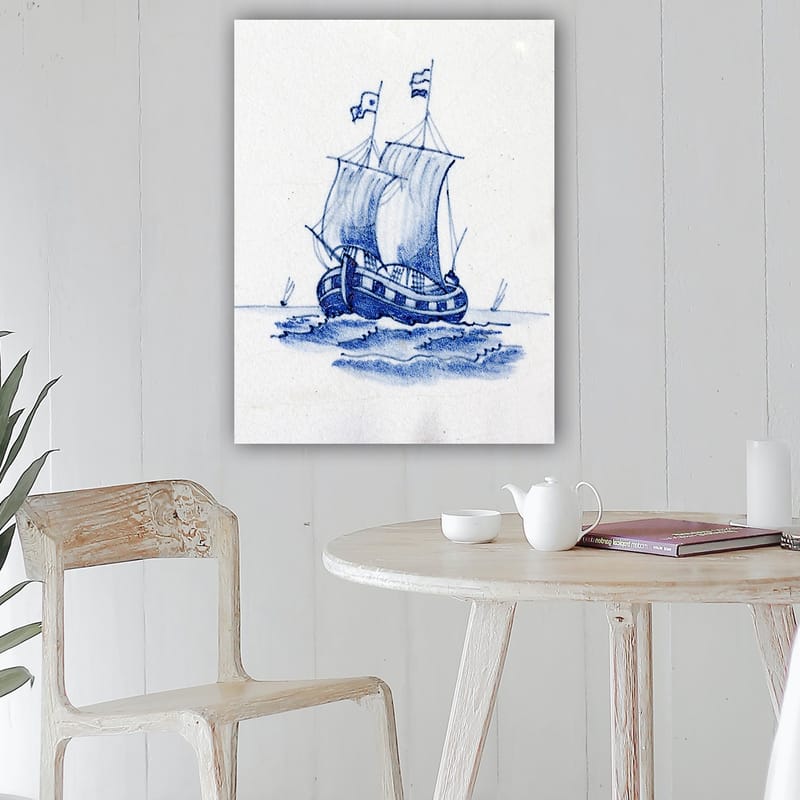 Canvastavla 70x100 cm - Segelbåt med vita segel som navigerar på havet - Blå / Vit - Inredning - Tavlor & posters - Canvastavla