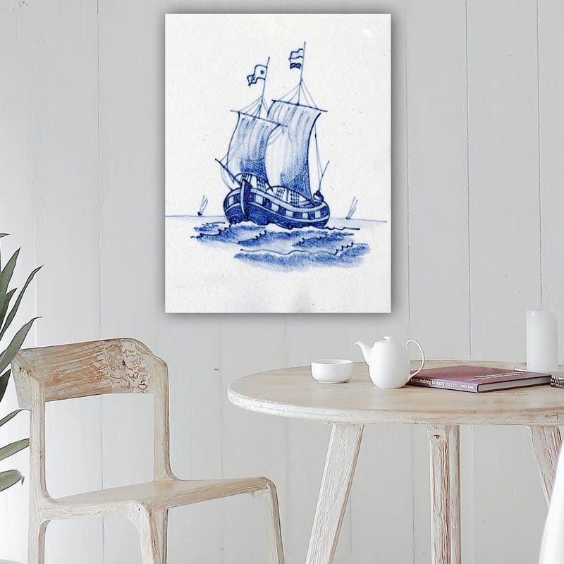 Canvastavla 70x100 cm - Segelbåt med vita segel som navigerar på havet - Blå / Vit - Inredning - Tavlor & posters - Canvastavla
