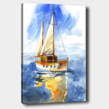 Canvastavla 70x100 cm - Segelbåt som glider fram över det glittrande vattnet under en klar himmel - Blå / Vit / Beige - Inredning - Tavlor & posters - Canvastavla