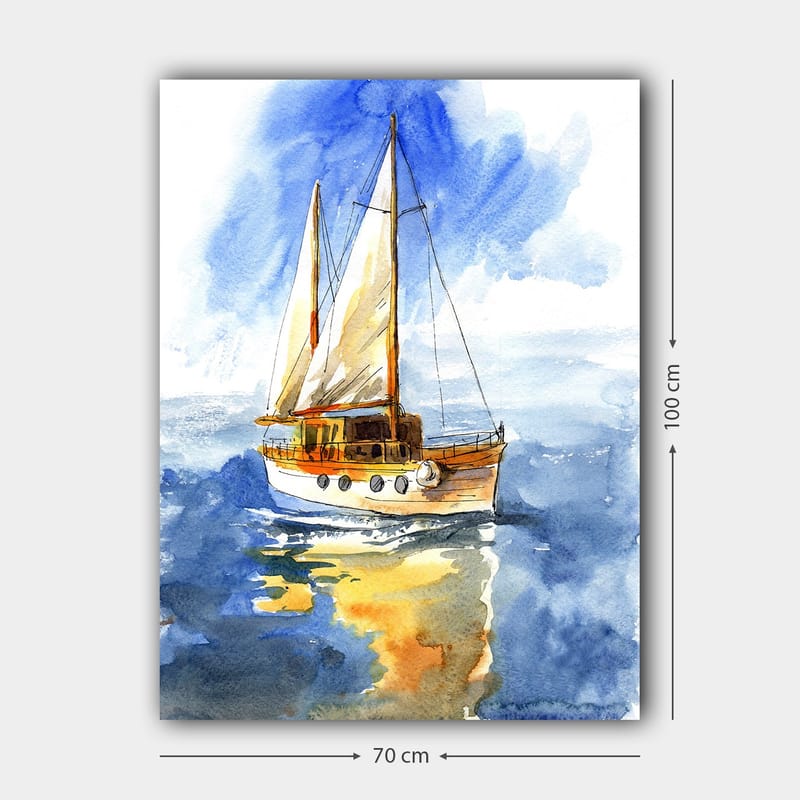 Canvastavla 70x100 cm - Segelbåt som glider fram över det glittrande vattnet under en klar himmel - Blå / Vit / Beige - Inredning - Tavlor & posters - Canvastavla