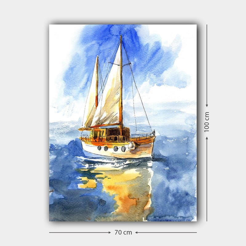 Canvastavla 70x100 cm - Segelbåt som glider fram över det glittrande vattnet under en klar himmel - Blå / Vit / Beige - Inredning - Tavlor & posters - Canvastavla