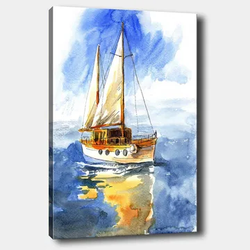 Canvastavla 70x100 cm - Segelbåt som glider fram över det glittrande vattnet under en klar himmel - Blå / Vit / Beige - Inredning - Tavlor & posters - Canvastavla