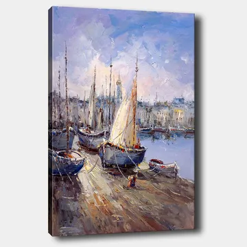 Canvastavla 70x100 cm - Segelbåtar i hamn under en klar himmel - Blå / Vit / Beige - Inredning - Tavlor & posters - Canvastavla
