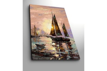 Canvastavla 70x100 cm - Segelbåtar i solnedgång vid havet - Mörkbrun / Guld / Ljusrosa - Inredning - Tavlor & posters - Canvastavla