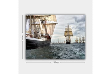 Canvastavla 70x100 cm - Segelbåtar som navigerar genom ett livligt hav - Mörkblå / Vit / Beige - Inredning - Tavlor & posters - Canvastavla