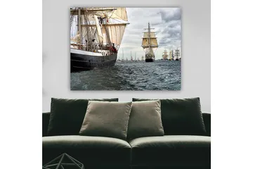 Canvastavla 70x100 cm - Segelbåtar som navigerar genom ett livligt hav - Mörkblå / Vit / Beige - Inredning - Tavlor & posters - Canvastavla
