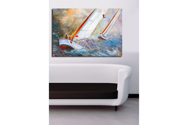 Canvastavla 70x100 cm - Segelbåtar som navigerar genom stormiga vatten - Blå / Vit / Orange - Inredning - Tavlor & posters - Canvastavla