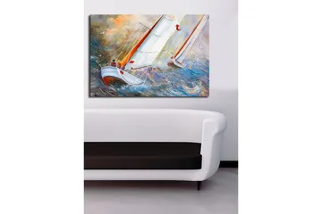 Canvastavla 70x100 cm - Segelbåtar som navigerar genom stormiga vatten - Blå / Vit / Orange - Inredning - Tavlor & posters - Canvastavla