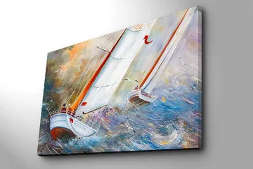 Canvastavla 70x100 cm - Segelbåtar som navigerar genom stormiga vatten - Blå / Vit / Orange - Inredning - Tavlor & posters - Canvastavla