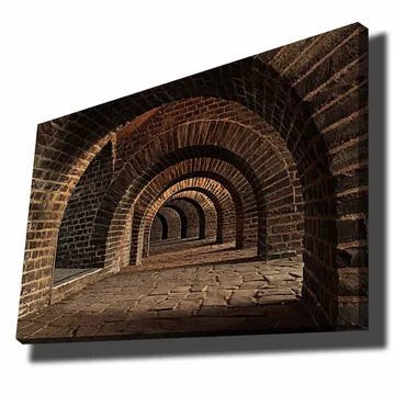 Canvastavla 70x100 cm - Serie av valv i en gammal stenstruktur som skapar en känsla av djup och perspektiv - Mörkbrun / Grå / Beige - Inredning - Tavlor & posters - Canvastavla
