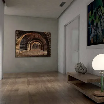 Canvastavla 70x100 cm - Serie av valv i en gammal stenstruktur som skapar en känsla av djup och perspektiv - Mörkbrun / Grå / Beige - Inredning - Tavlor & posters - Canvastavla