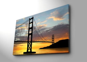 Canvastavla 70x100 cm - Silhuett av en bro mot en färgsprakande solnedgång - Orange / Svart / Blå - Inredning - Tavlor & posters - Canvastavla