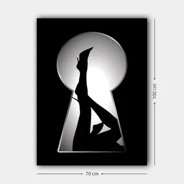 Canvastavla 70x100 cm - Silhuetten av en kvinna i högklackade skor genom ett nyckelhål - Svart / Vitt - Inredning - Tavlor & posters - Canvastavla