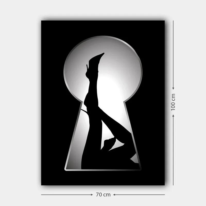 Canvastavla 70x100 cm - Silhuetten av en kvinna i högklackade skor genom ett nyckelhål - Svart / Vitt - Inredning - Tavlor & posters - Canvastavla