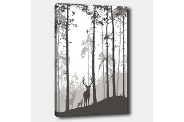 Canvastavla 70x100 cm - Silhuetter av hjortar i en skogsmiljö - Svart / Grå / Vit - Inredning - Tavlor & posters - Canvastavla